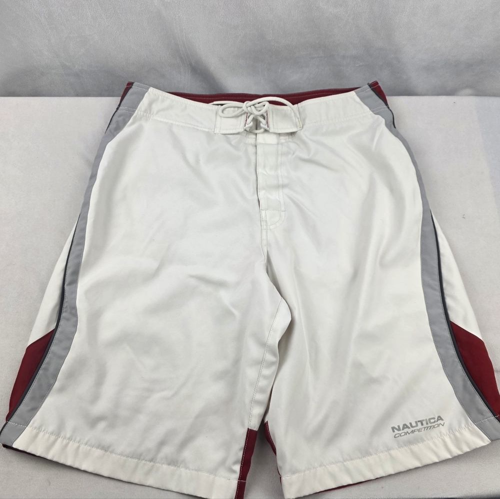 Nautica Competition White Shorts with Red and Gray Accents Lined Board Shorts